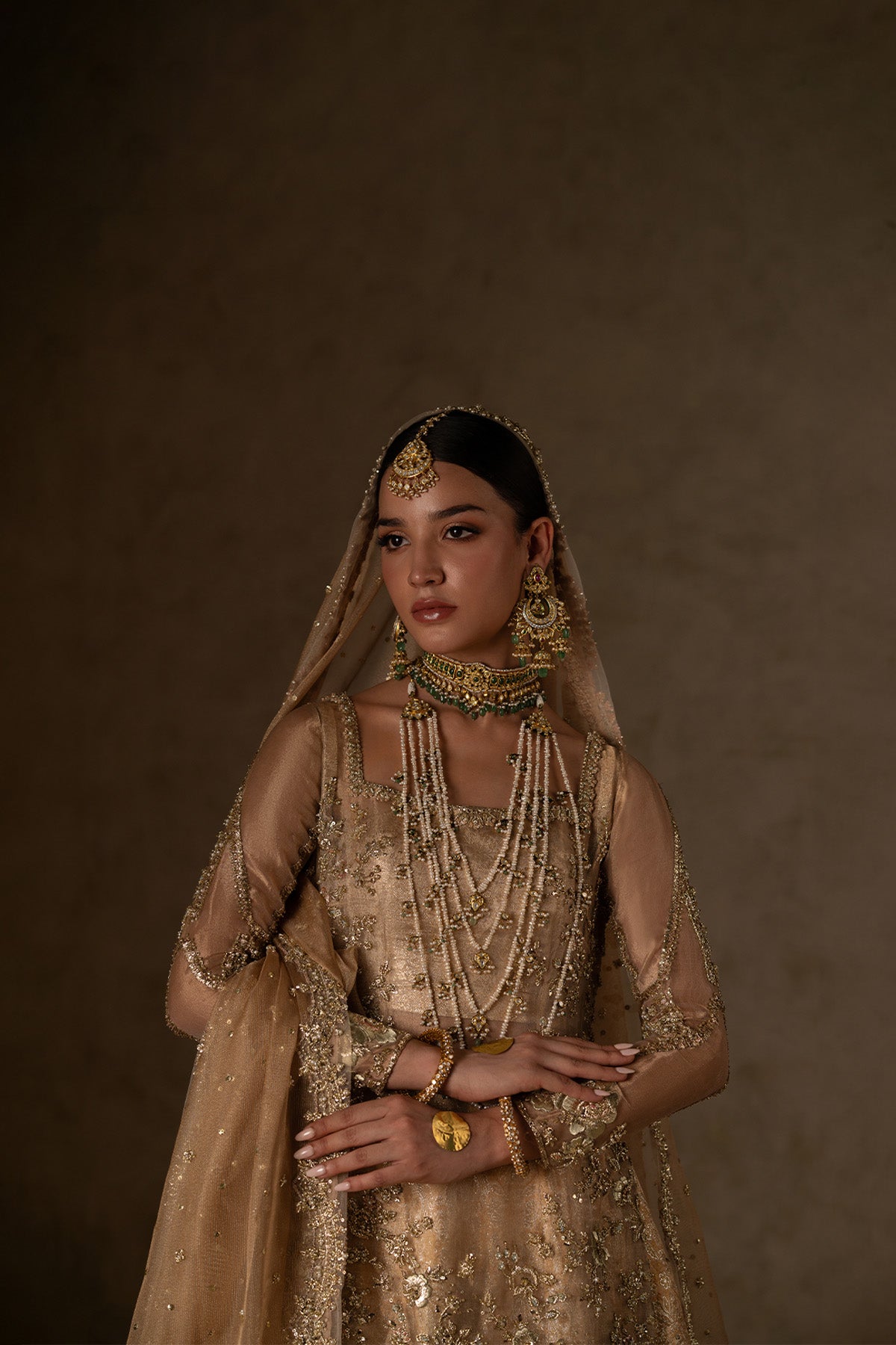 Gold Zardozi Tissue Shirt with Silk Brocade Sharara (3-Piece) - Image 4