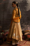 Gold Yellow Embroidered Silk Crinkle Anarkali Sharara (4-Piece) - Image 3