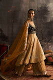 Gold Yellow Embroidered Silk Crinkle Anarkali Sharara (4-Piece) - Image 4