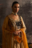Gold Yellow Embroidered Silk Crinkle Anarkali Sharara (4-Piece) - Image 5