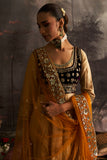 Gold Yellow Embroidered Silk Crinkle Anarkali Sharara (4-Piece) - Image 6