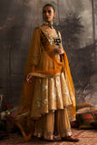 Gold Yellow Embroidered Silk Crinkle Anarkali Sharara (4-Piece) - Image 7