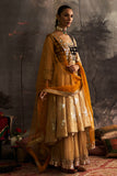 Gold Yellow Embroidered Silk Crinkle Anarkali Sharara (4-Piece) - Image 8