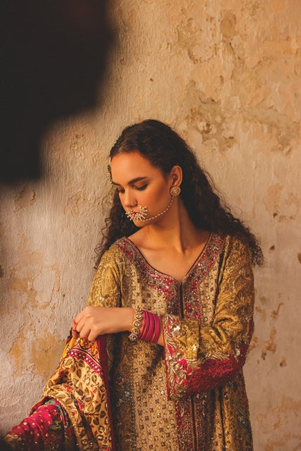 Gold Embellished Silk Sharara Set (3-Piece) - Image 3