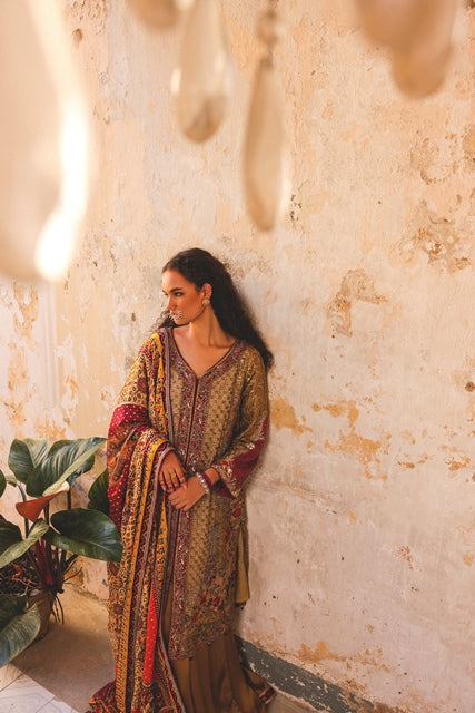 Gold Embellished Silk Sharara Set (3-Piece) - Image 4