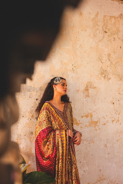 Gold Embellished Silk Sharara Set (3-Piece) - Image 5