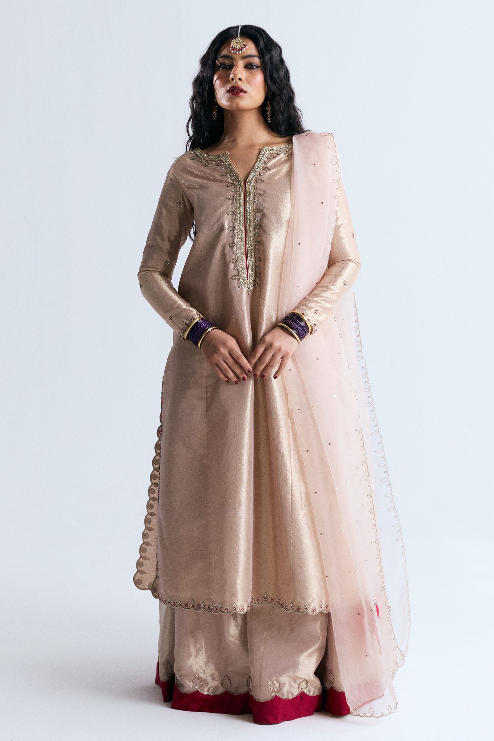 Gold Adda Work Tissue Sharara Dress (3-Piece) - Image 1