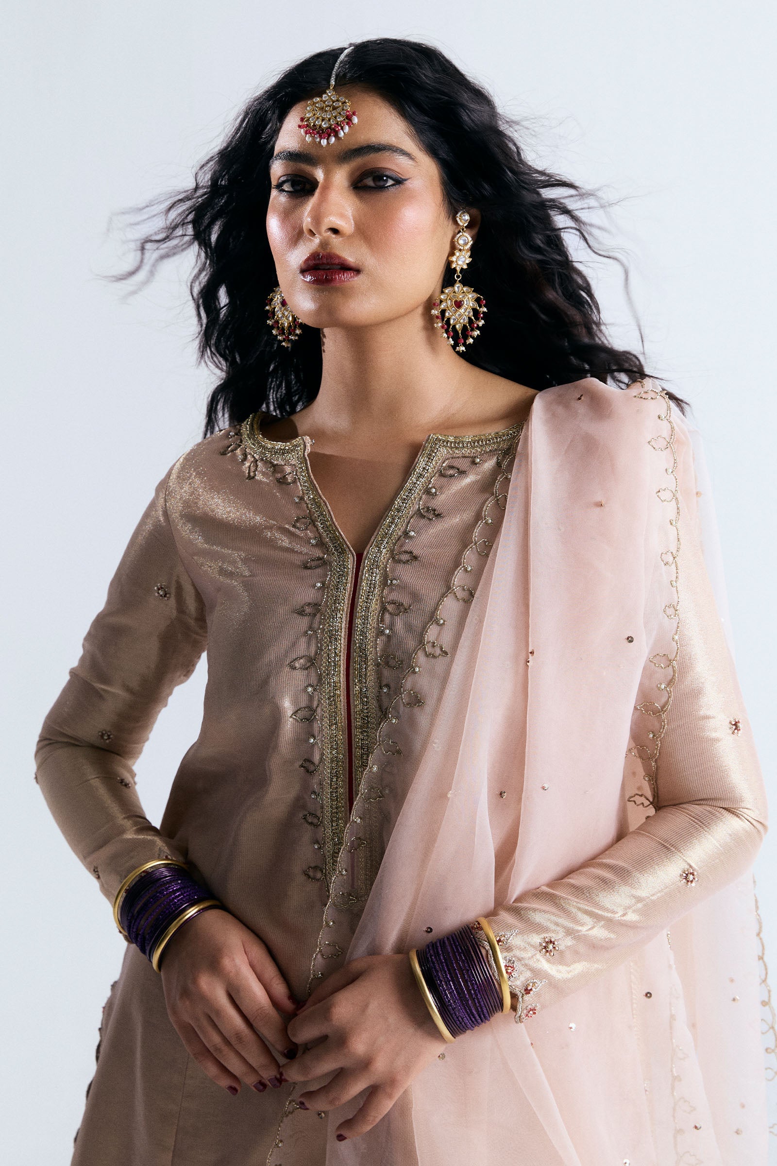 Gold Adda Work Tissue Sharara Dress (3-Piece) - Image 3