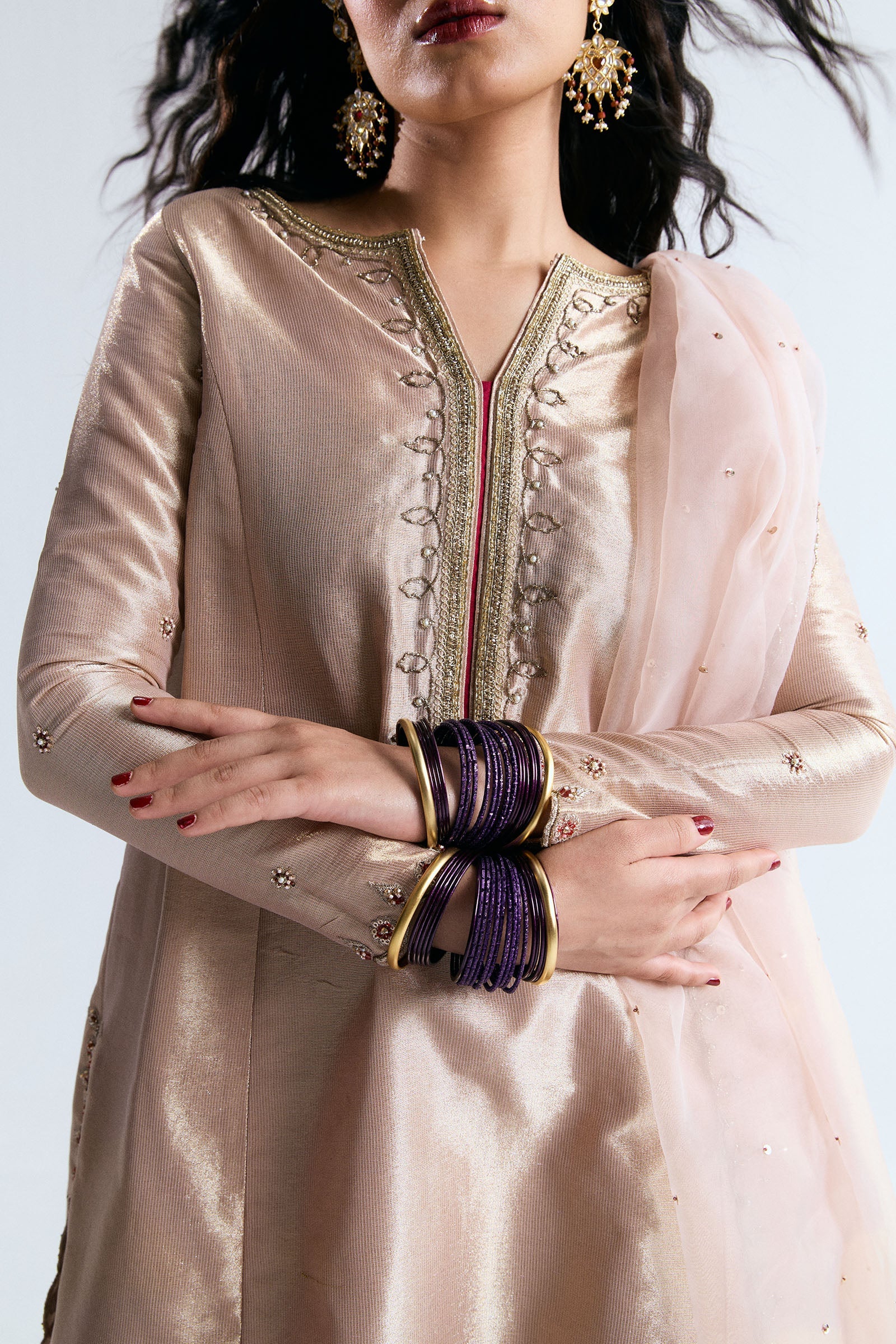 Gold Adda Work Tissue Sharara Dress (3-Piece) - Image 4