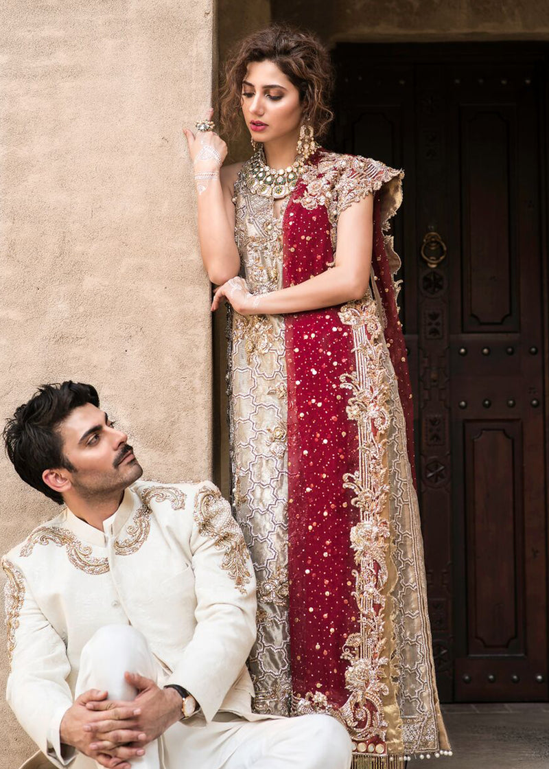 Gold Embroidered Tissue Brocade Sharara (3-Piece) - Image 1