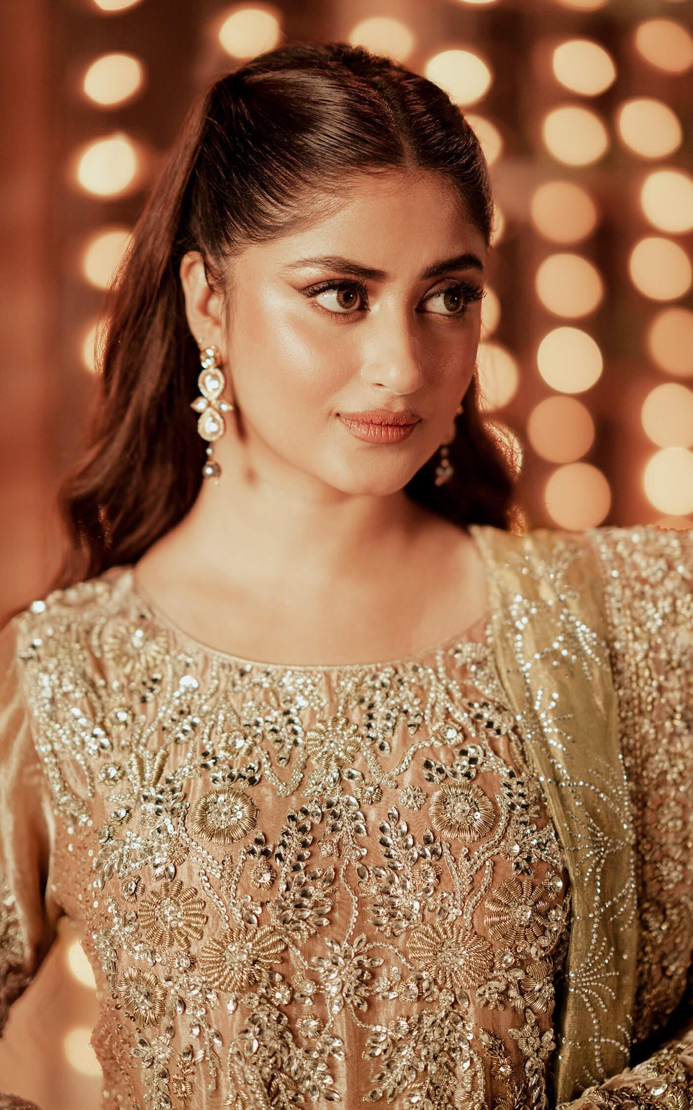 Rose Gold Embellished Tissue Sharara (3-Piece) - Image 1