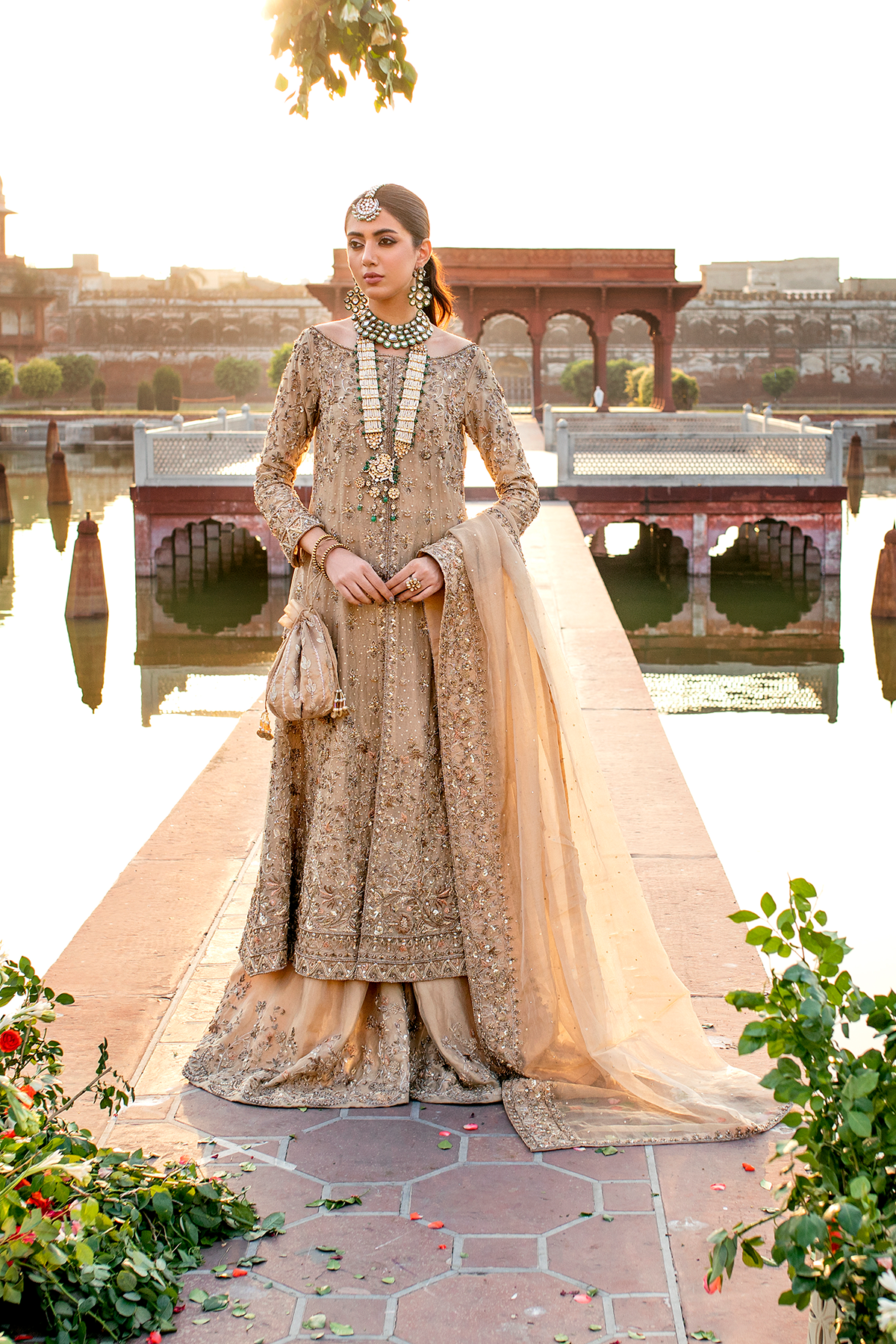 Gold Embroidered Tissue Bridal Sharara (3-Piece) - Image 1