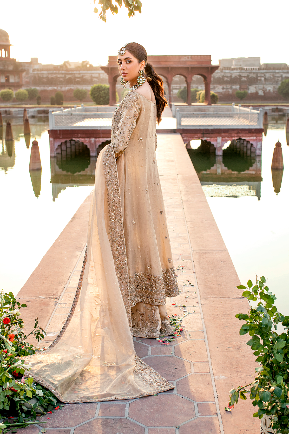 Gold Embroidered Tissue Bridal Sharara (3-Piece) - Image 2