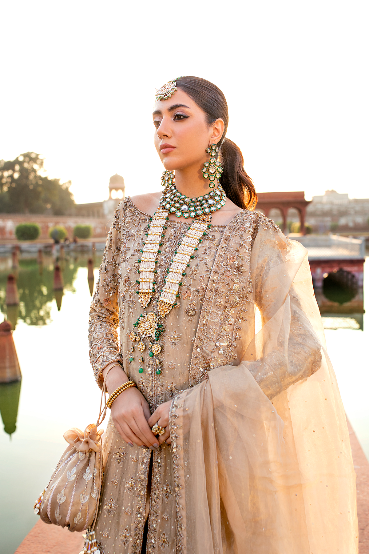 Gold Embroidered Tissue Bridal Sharara (3-Piece) - Image 4