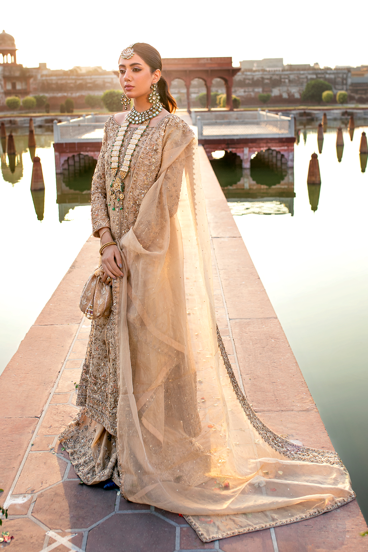Gold Embroidered Tissue Bridal Sharara (3-Piece) - Image 5