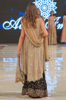 Gold Jaal Embroidered Net Bridal Trail Gown (3-Piece) - Image 3