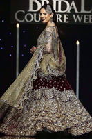 Pakistani Antique Gold Embroidered Peplum with Maroon Velvet Sharara (3-Piece) - Image 5