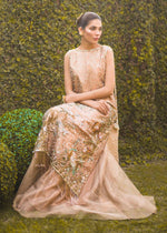 Pakistani Rose Gold Embroidered Tissue & Zari Net Sharara (2-Piece) - Image 2