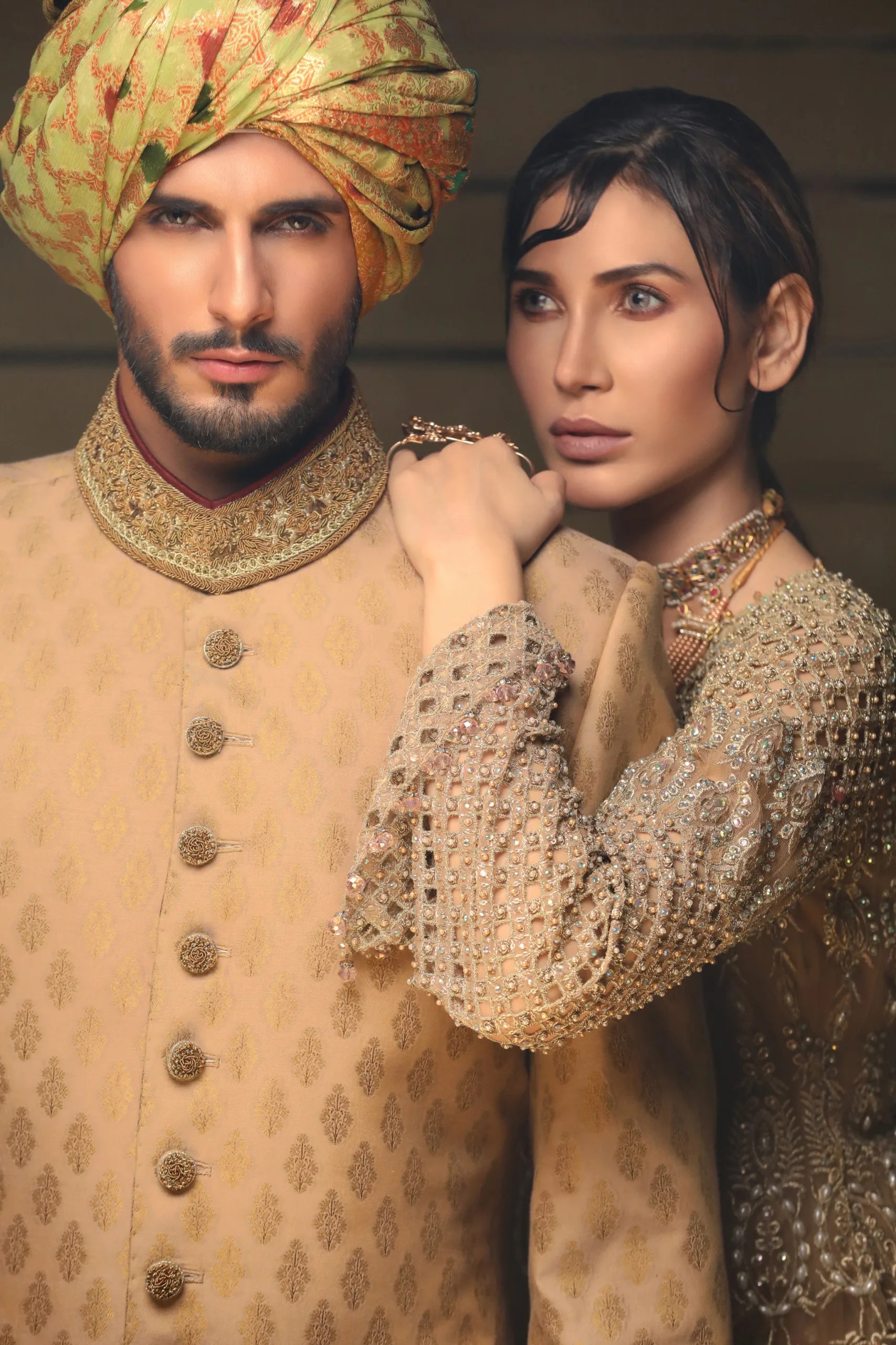 Marigold Embroidered Cotton Groom Sherwani (3-Piece) - Image 7