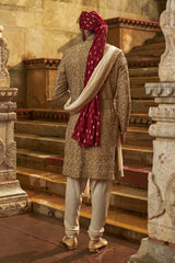 Gold Embroidered Dupion Silk Sherwani (3-Piece) - Image 5