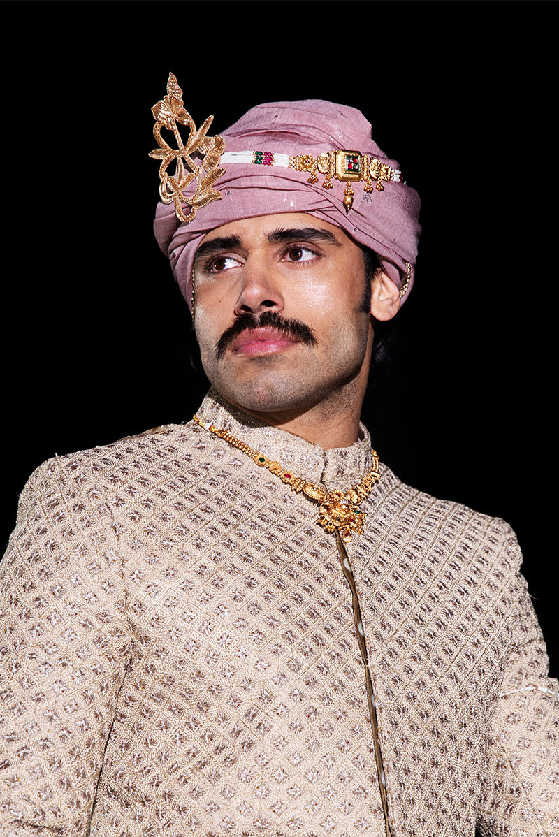 Dust Gold Marori Handloom Jacquard Sherwani (2-Piece) - Image 1