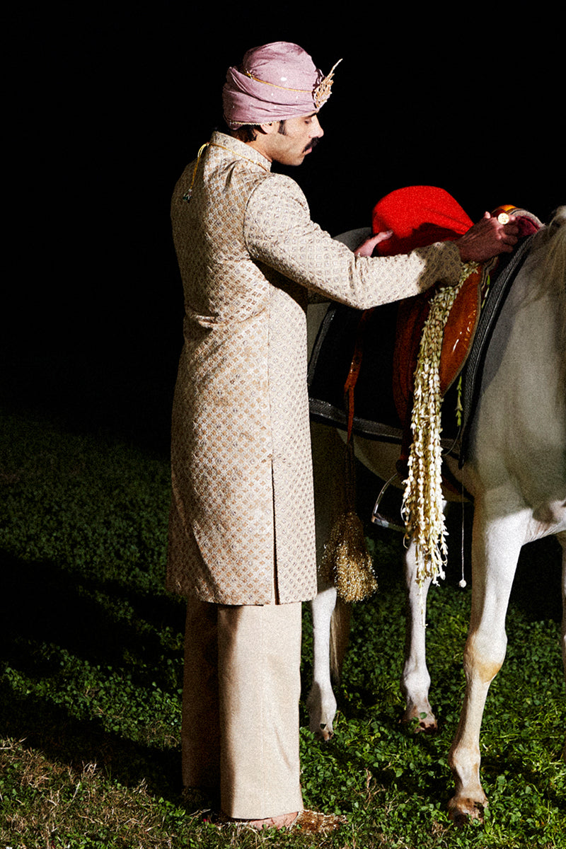 Dust Gold Marori Handloom Jacquard Sherwani (2-Piece) - Image 4