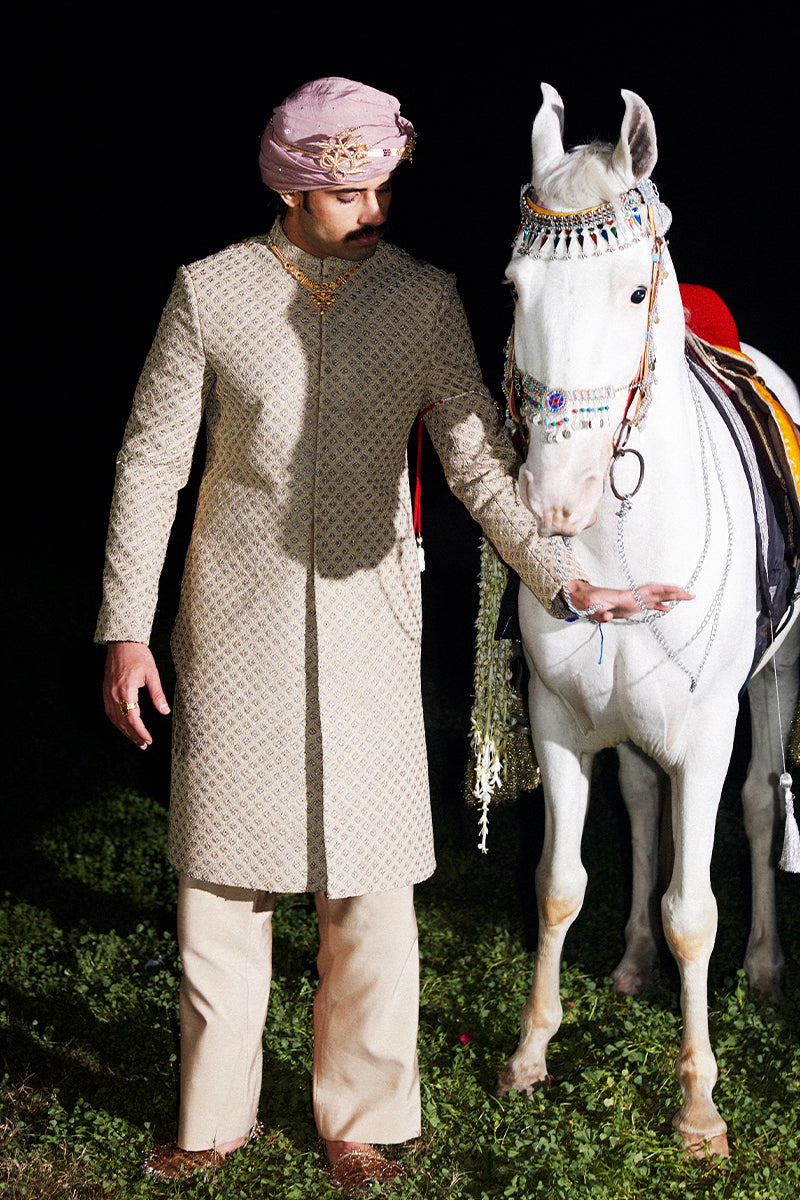 Dust Gold Marori Handloom Jacquard Sherwani (2-Piece) - Image 5