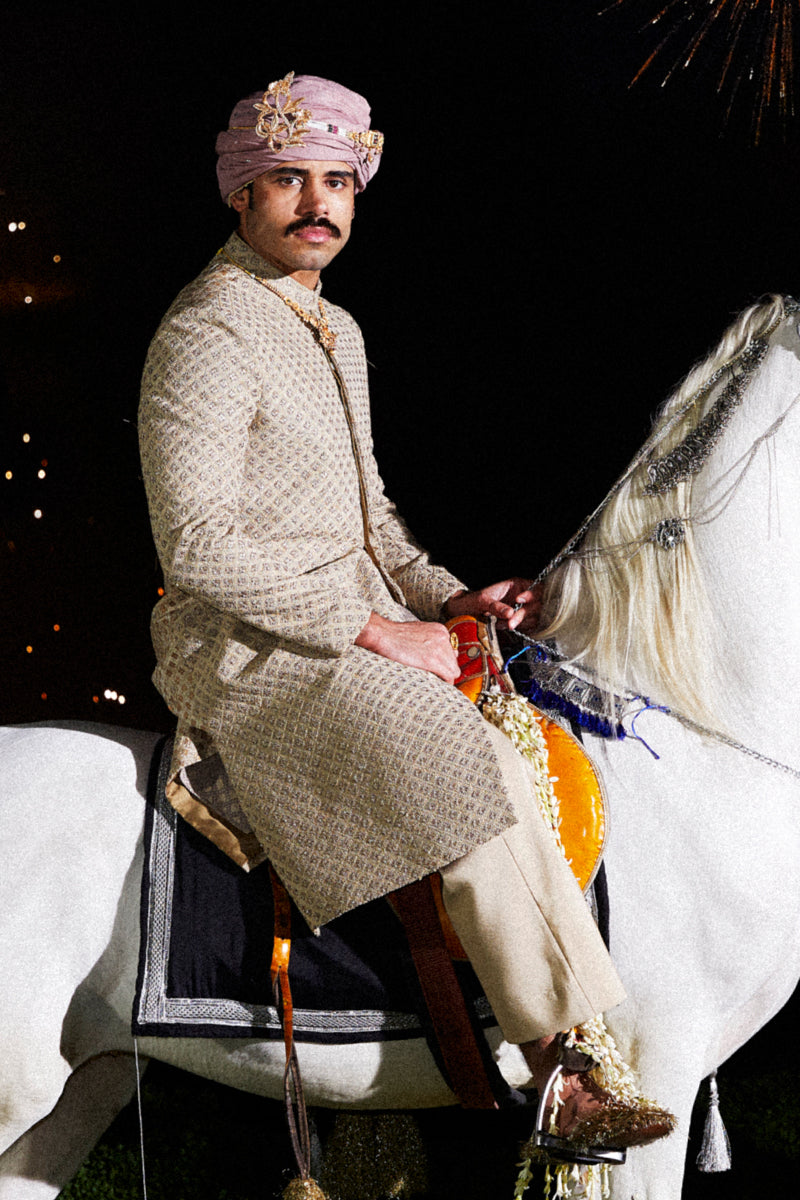Dust Gold Marori Handloom Jacquard Sherwani (2-Piece) - Image 3