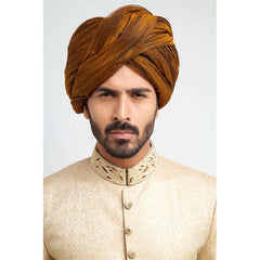 Beige Gold Zardozi Pure Jamavar Silk Sherwani (3-Piece) - Image 4