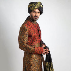 Antique Gold Zardozi Brocade Jamavar Sherwani (3-Piece) - Image 3