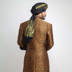 Antique Gold Zardozi Brocade Jamavar Sherwani (3-Piece) - Image 5