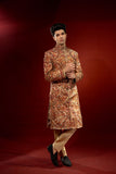 Gold and Red Embroidered Pure Jamawar Sherwani (2-Piece) - Image 5