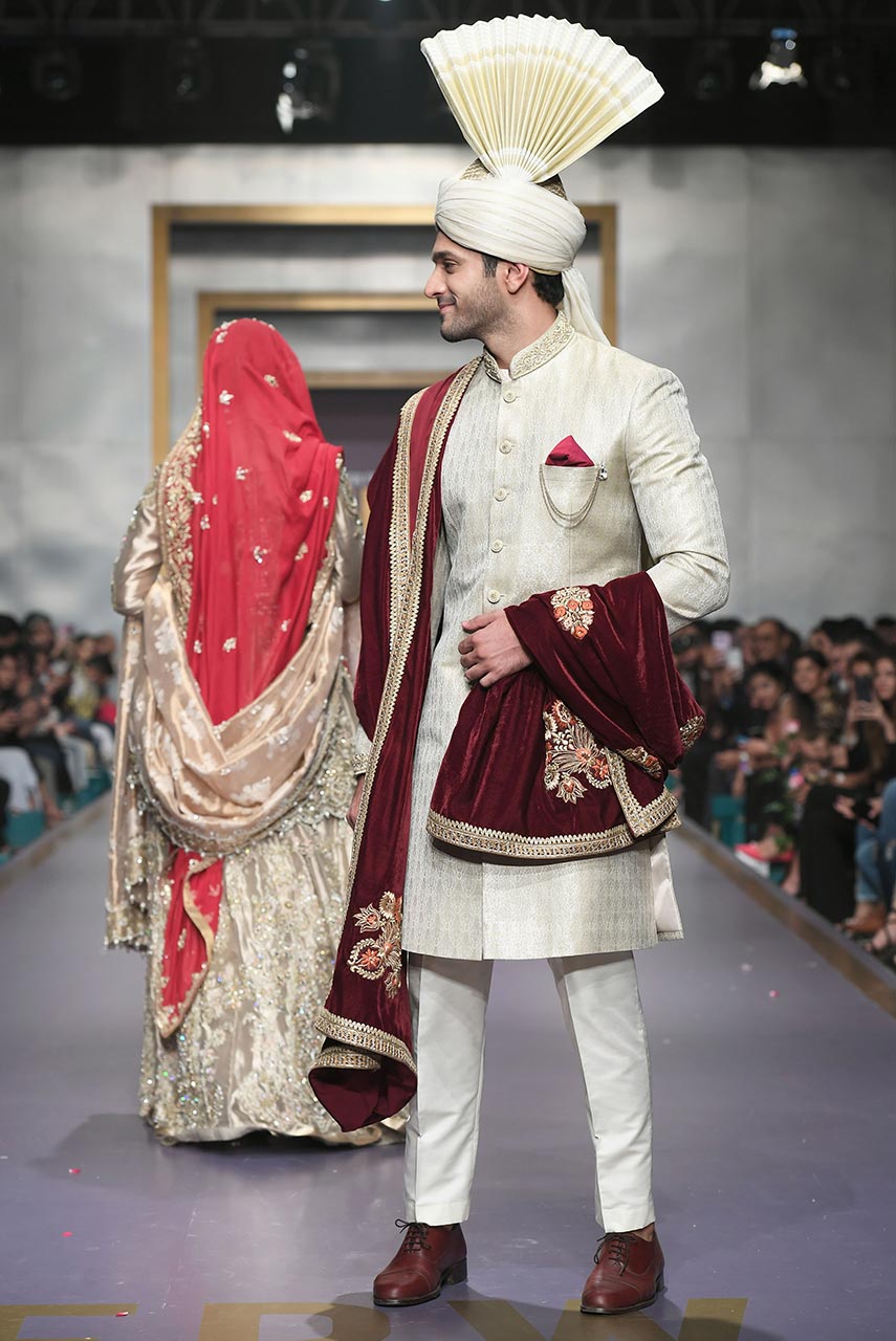 Gold Jamawar Sherwani with Kora and Dabka Embroidery (3-Piece) - Image 3