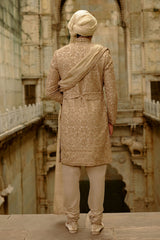 Gold Banarasi Raw Silk Sherwani (3-Piece) - Image 5