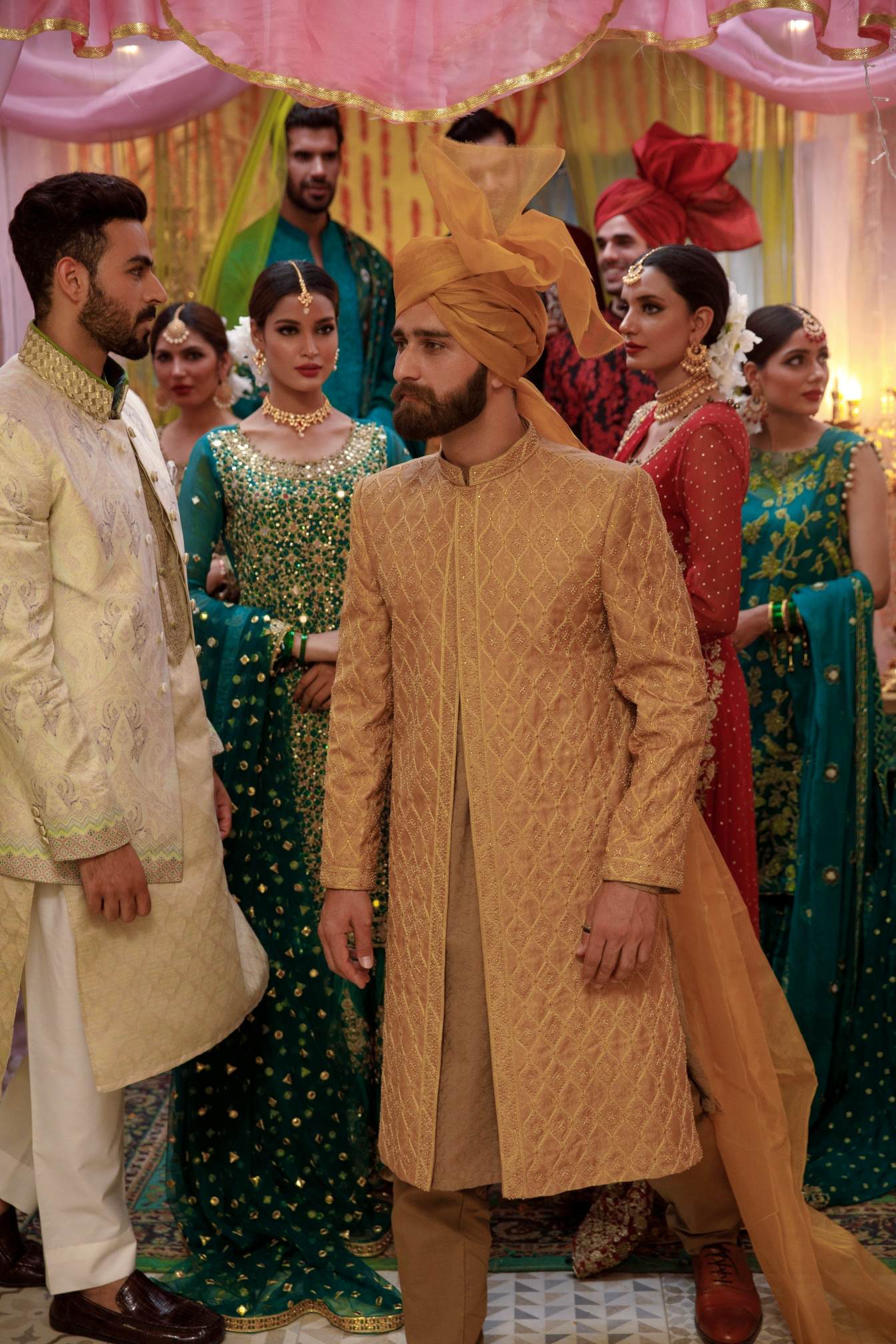 Mustard Gold Tilla Embroidered Raw Silk Sherwani (2-Piece) - Image 1