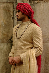 Gold Zardozi Raw Silk Sherwani (3-Piece) - Image 4