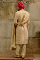 Gold Zardozi Raw Silk Sherwani (3-Piece) - Image 5