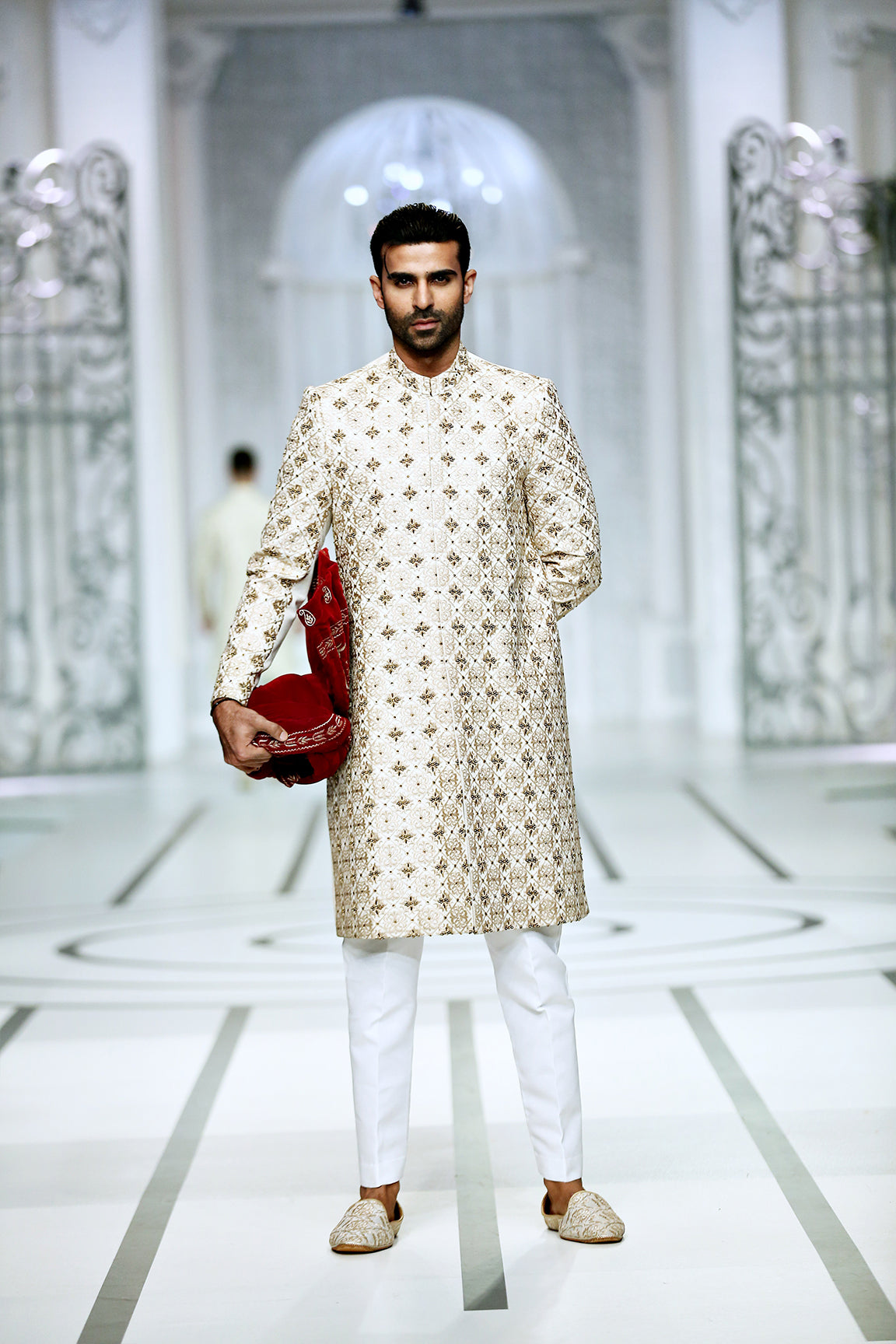 Golden Embroidered Silk-Blend Groom Sherwani (2-Piece) - Image 2