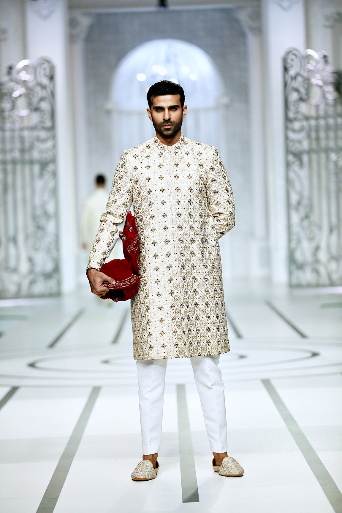 Golden Embroidered Silk-Blend Groom Sherwani (2-Piece) - Image 3