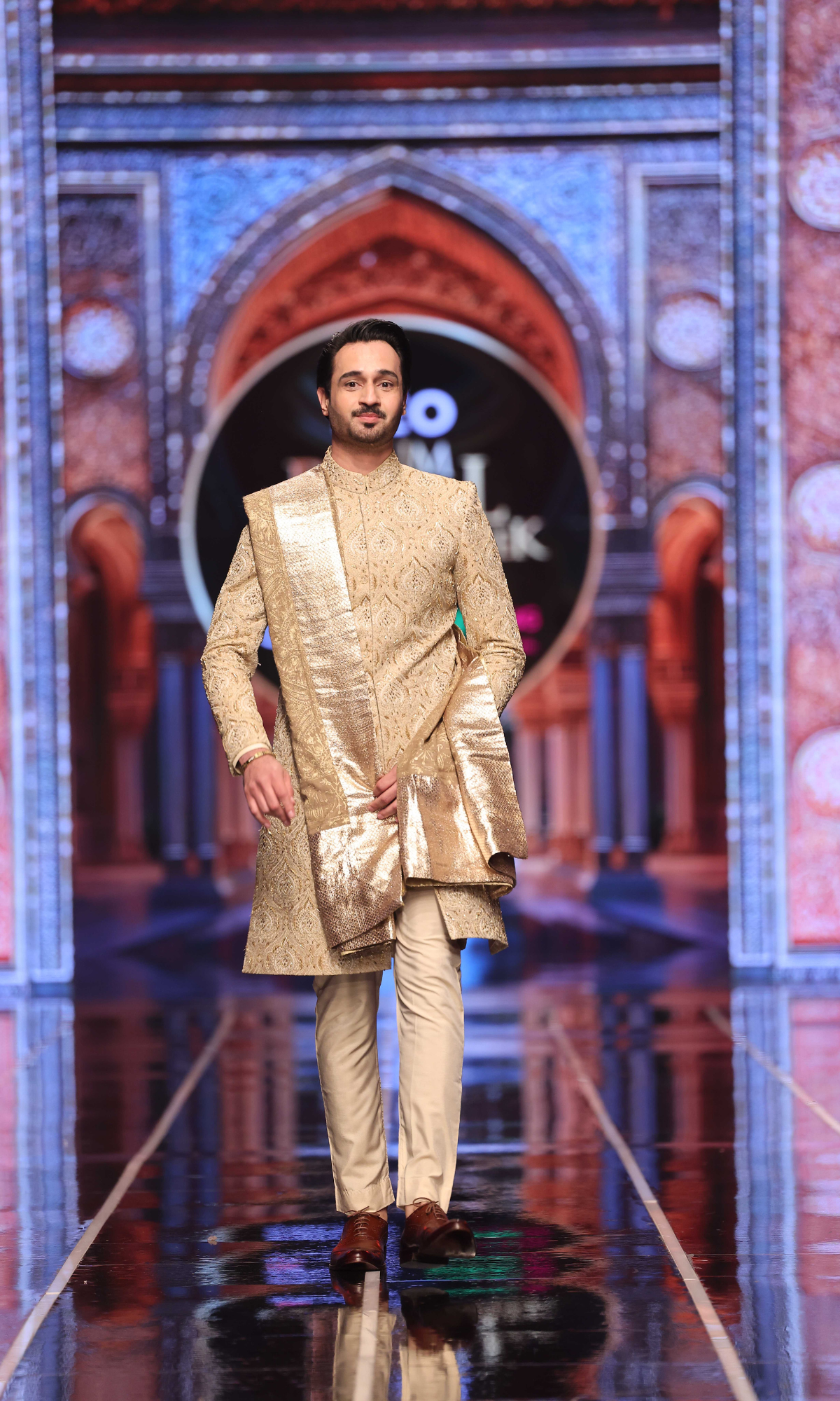 Gold Hand-Embroidered Silk-Brocade Sherwani (3-Piece) - Image 3