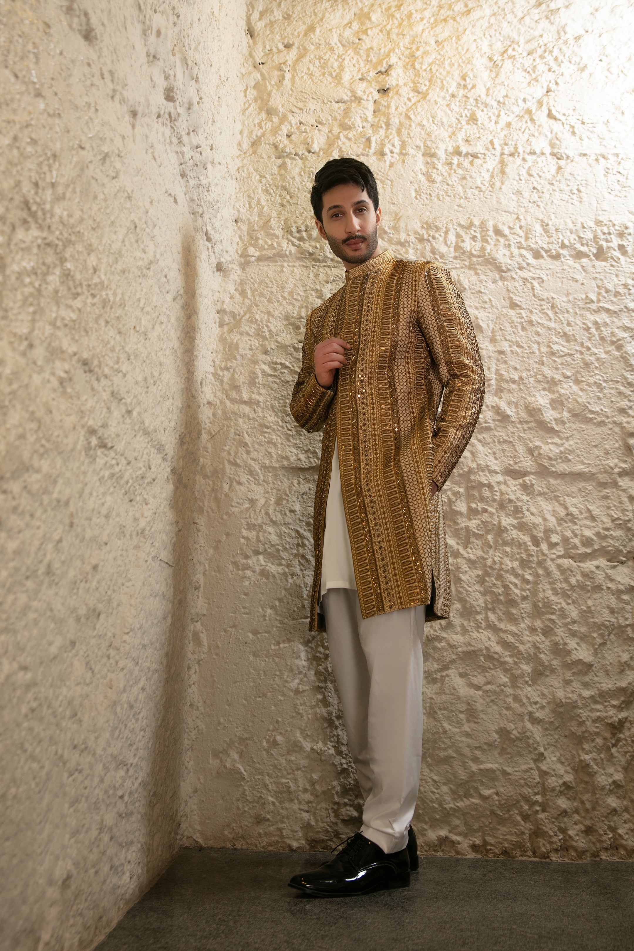 Copper Gold Hand-Embellished Silk-Blend Sherwani (2-Piece) - Image 2