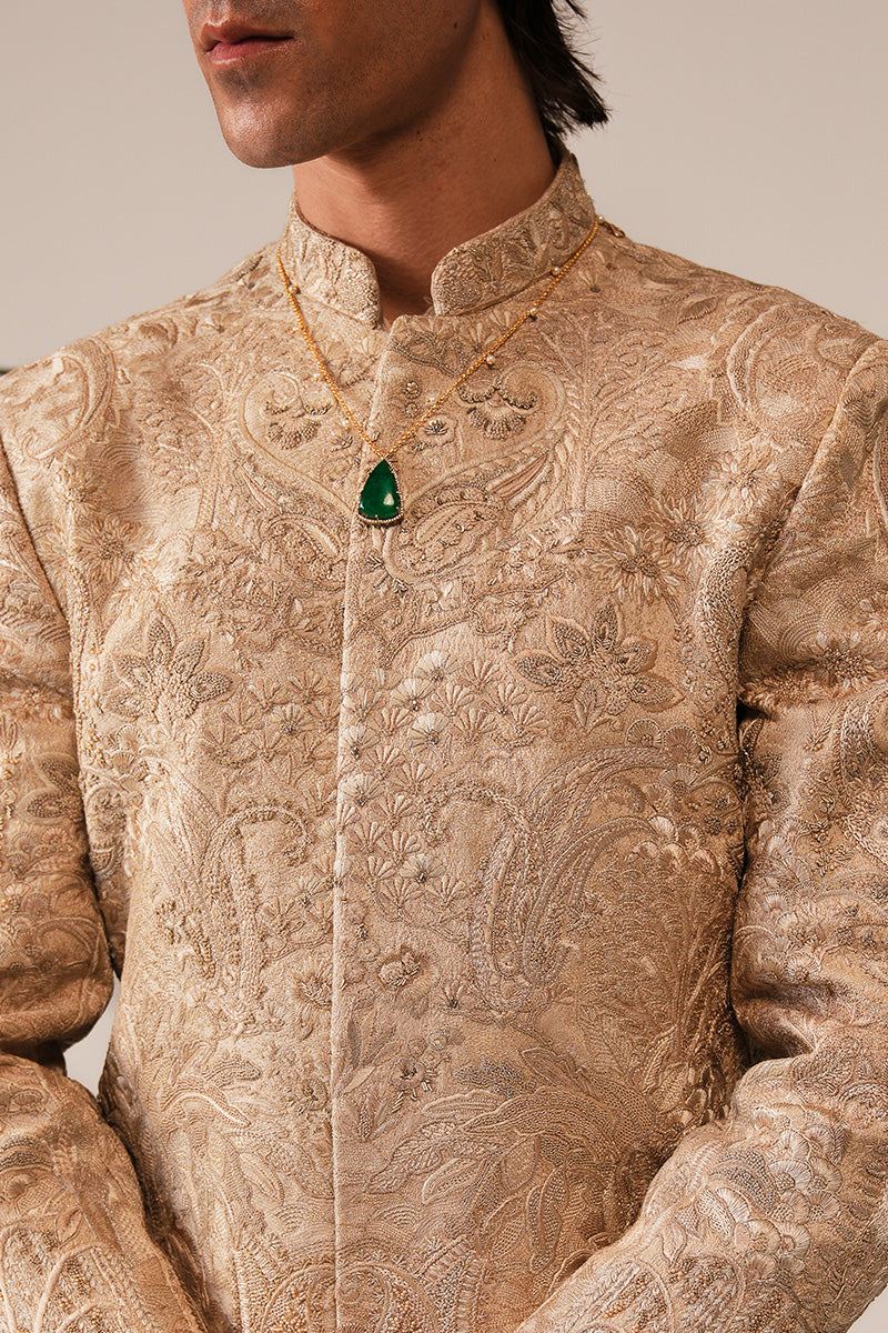 Gold Zardozi Embroidered Silk-Blend Sherwani (2-Piece) - Image 1