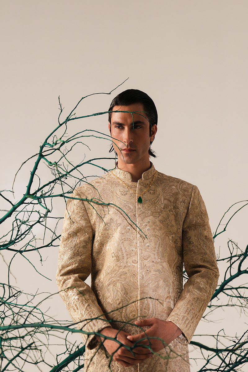 Gold Zardozi Embroidered Silk-Blend Sherwani (2-Piece) - Image 11