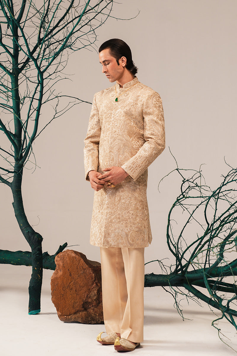 Gold Zardozi Embroidered Silk-Blend Sherwani (2-Piece) - Image 12