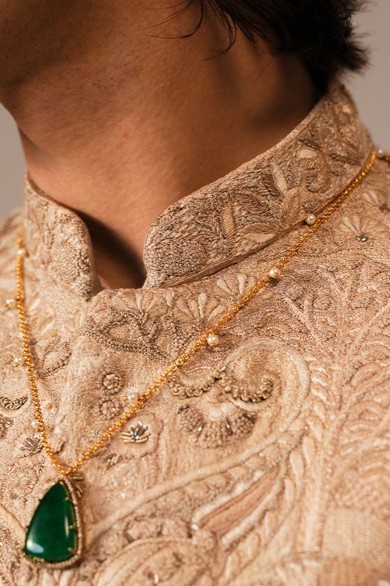 Gold Zardozi Embroidered Silk-Blend Sherwani (2-Piece) - Image 5