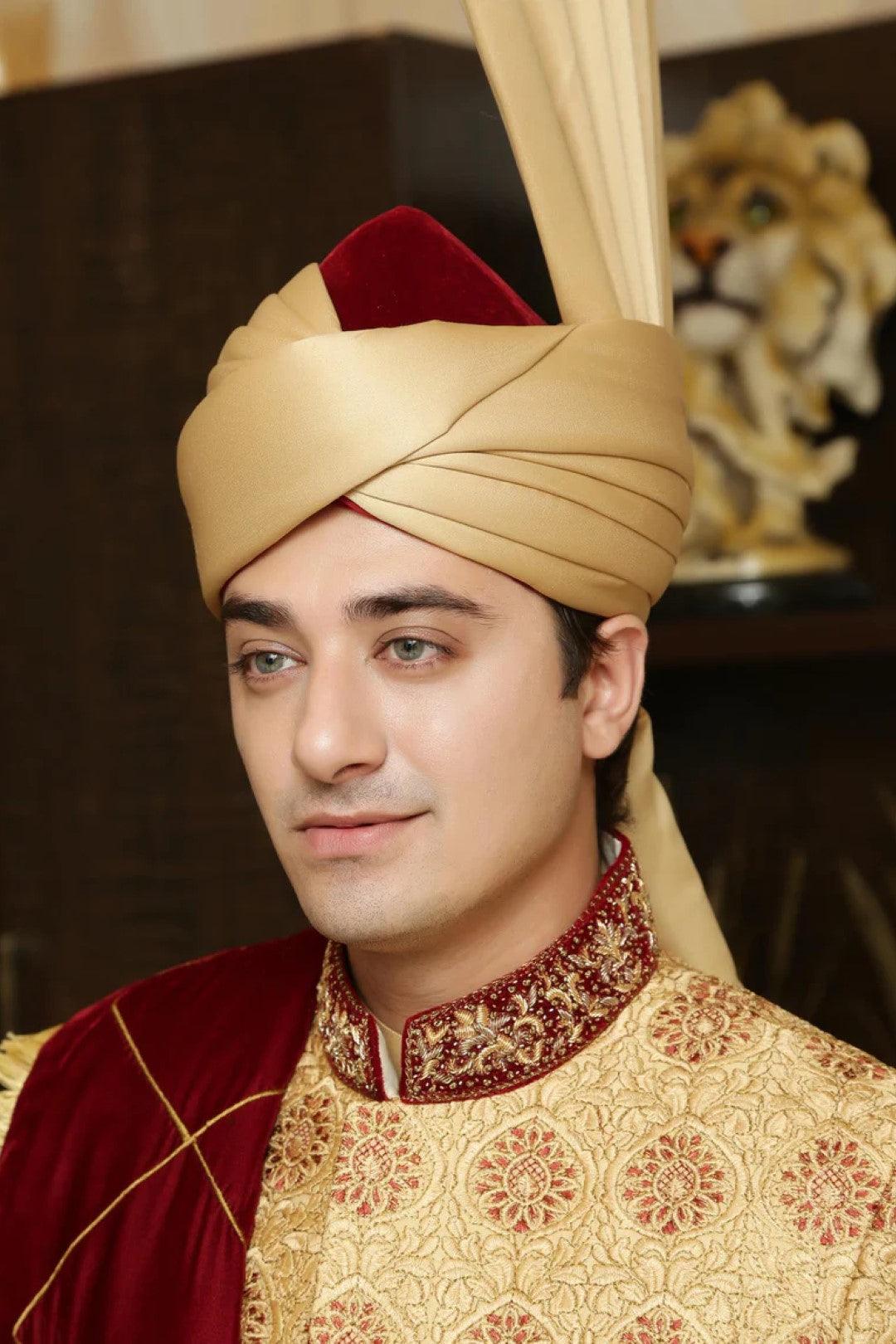 Gold Embroidered Silk Sherwani (3-Piece) - Image 4