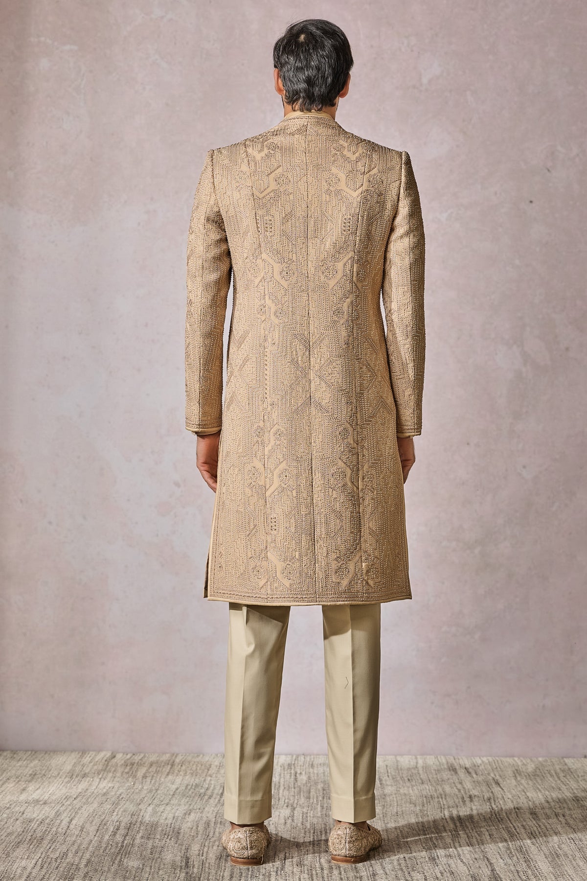 Gold Embroidered Suiting Fabric Sherwani (3-Piece) - Image 2