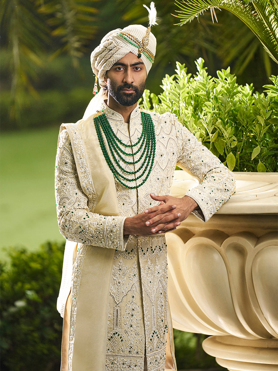 Gold Embroidered Tissue Silk Sherwani (3-Piece) - Image 1
