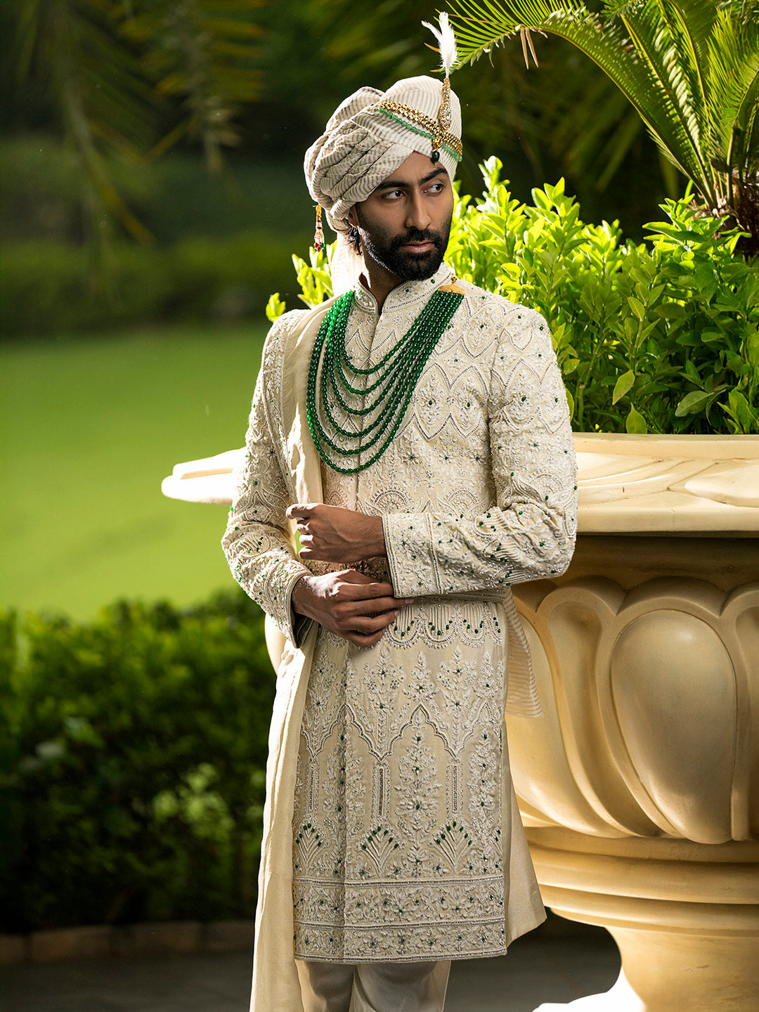 Gold Embroidered Tissue Silk Sherwani (3-Piece) - Image 3