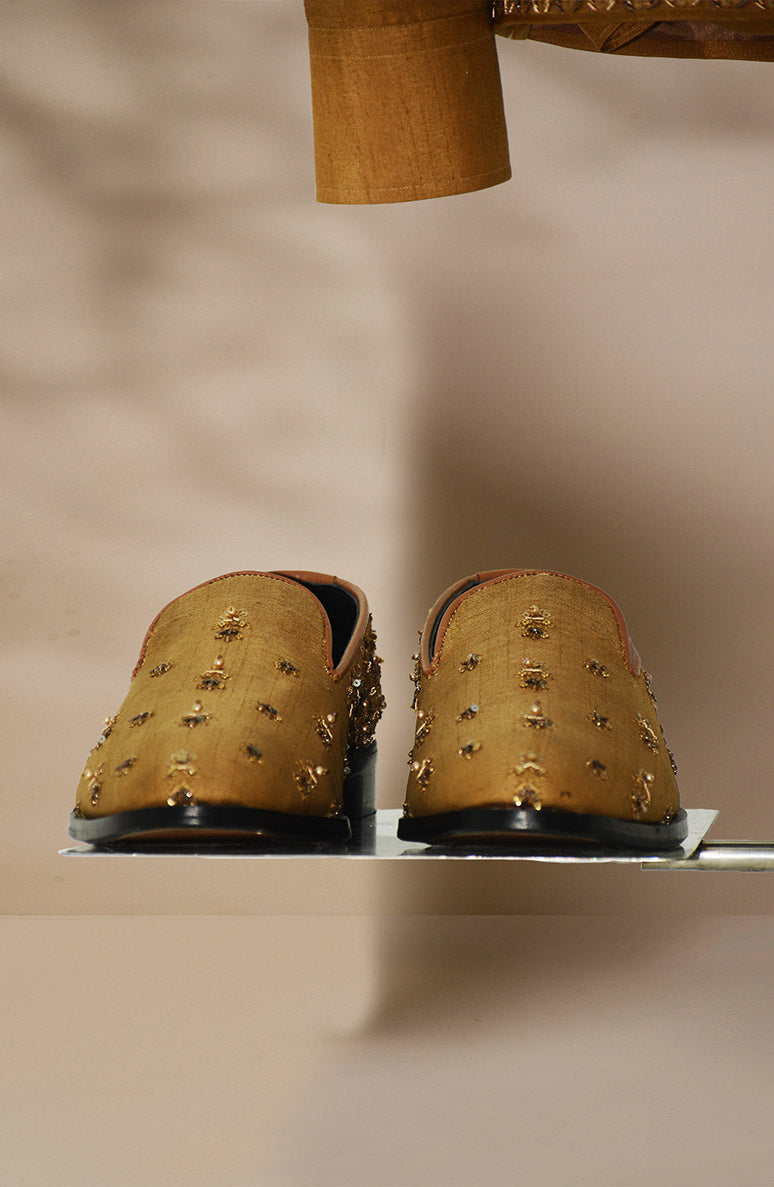 Rust Gold Hand-Embellished Brocade Waistcoat Kurta (3-Piece) - Image 12